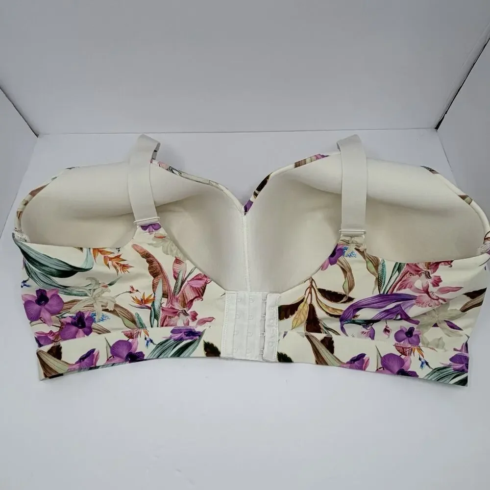 Cacique Lightly Lined Full Coverage Bra Red Floral Underwire 44H Comfort Strap